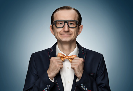 40031448 - funny retro nerd preparing for a date